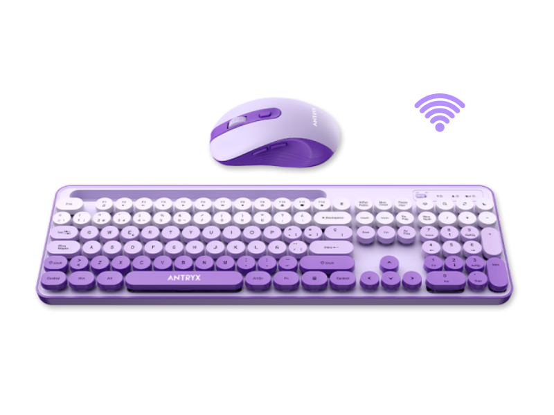 TECLADO Y MOUSE ANTRYX WS-970 WIRELESS PURPLE HOLDER SLOT (ASC-WS970PE)